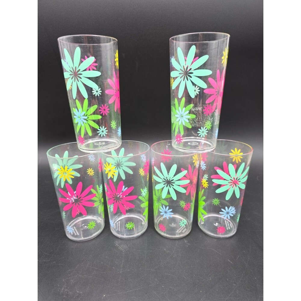 Set of 6 Vintage Flower Power Drinking Glasses 1970s Retro Floral MCM